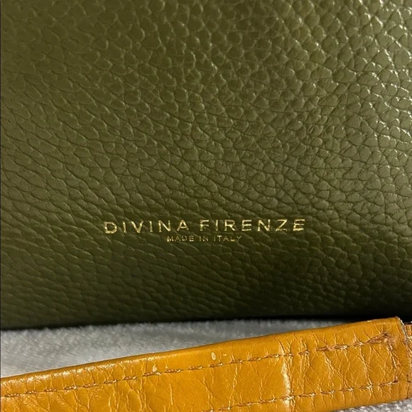 Divina Firenze Green and Tan Leather Backpack with Gold Toned Hardware - Picture 3 of 9